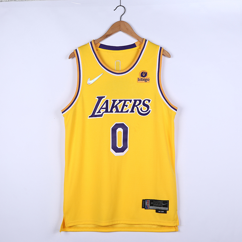 Cheap 2022 Men Los Angeles Lakers 0 Westbrook Yellow City Edition 75th Nike 2021 NBA Jersey